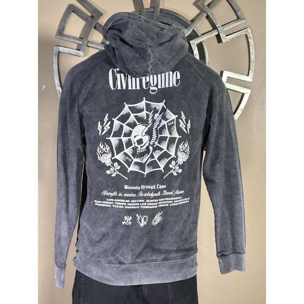 Civil Regime Hoodie Sweatshirt Men's M Gray Blooming Through Chaos Skull Grunge